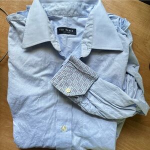 Ted Baker Sky Blue Shirt with Patterned Cuffs 17 36/37 Button Down Shirt